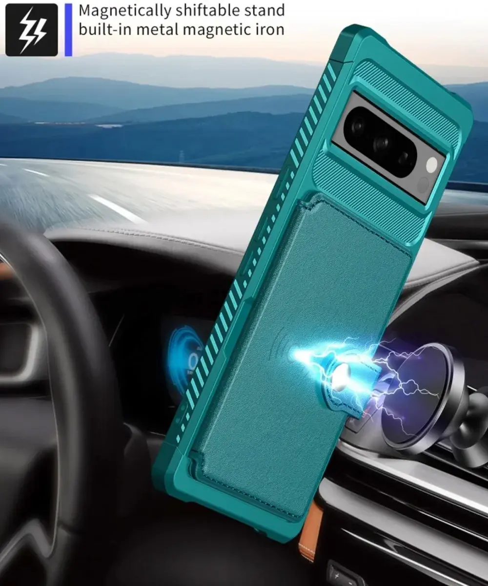 Google Pixel 8 Pro 3 in 1 Back Cover Portemonnee Hoesje Groen afbeelding 5