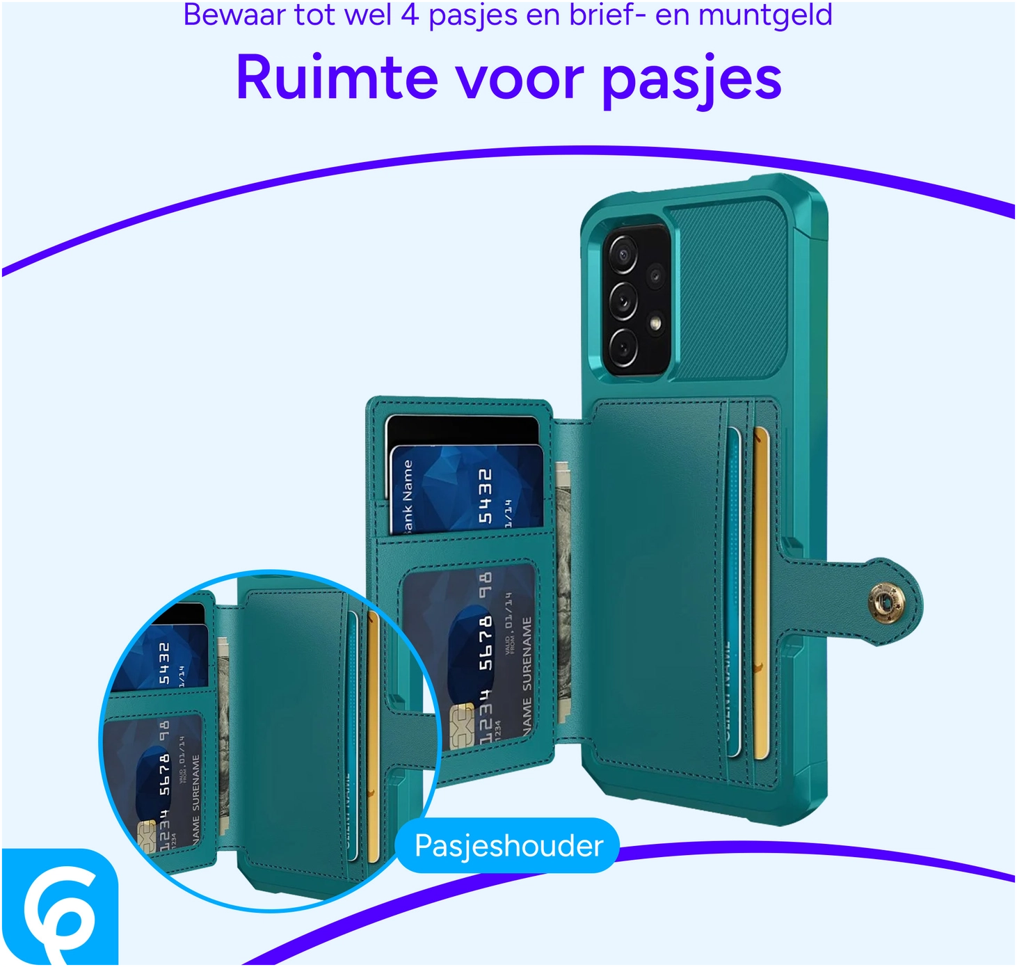 Samsung Galaxy A52 / A52S 3 in 1 Back Cover Portemonnee Hoesje Groen afbeelding 3