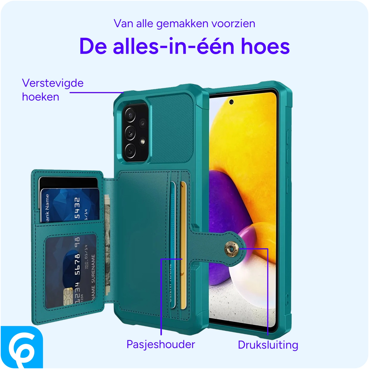 Samsung Galaxy A52 / A52S 3 in 1 Back Cover Portemonnee Hoesje Groen afbeelding 2