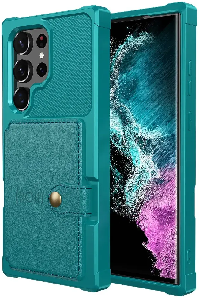 Samsung Galaxy S23 Ultra 3 in 1 Back Cover Portemonnee Hoesje Groen afbeelding 2