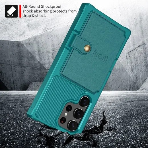 Samsung Galaxy S23 Ultra 3 in 1 Back Cover Portemonnee Hoesje Groen afbeelding 4