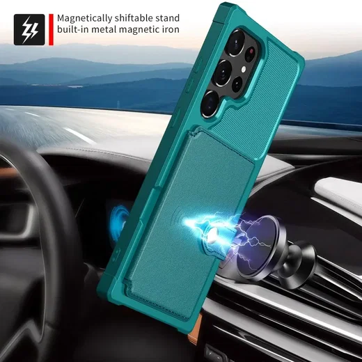 Samsung Galaxy S23 Ultra 3 in 1 Back Cover Portemonnee Hoesje Groen afbeelding 7