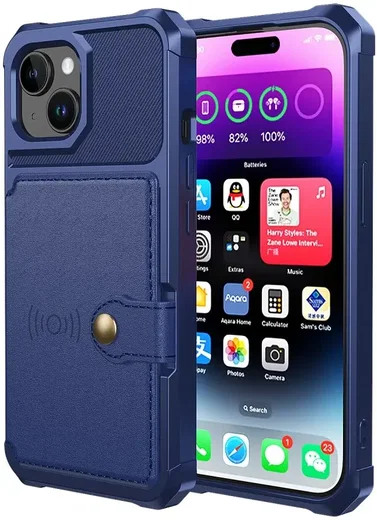 Apple iPhone 15 3 in 1 Back Cover Portemonnee Hoesje Donkerblauw afbeelding 2
