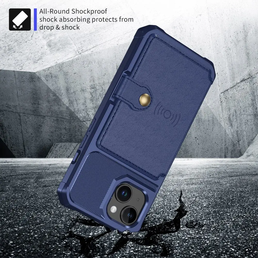 Apple iPhone 15 3 in 1 Back Cover Portemonnee Hoesje Donkerblauw afbeelding 8