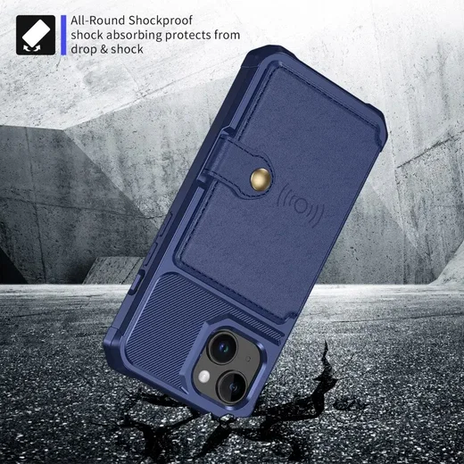 Apple iPhone 15 3 in 1 Back Cover Portemonnee Hoesje Donkerblauw afbeelding 8