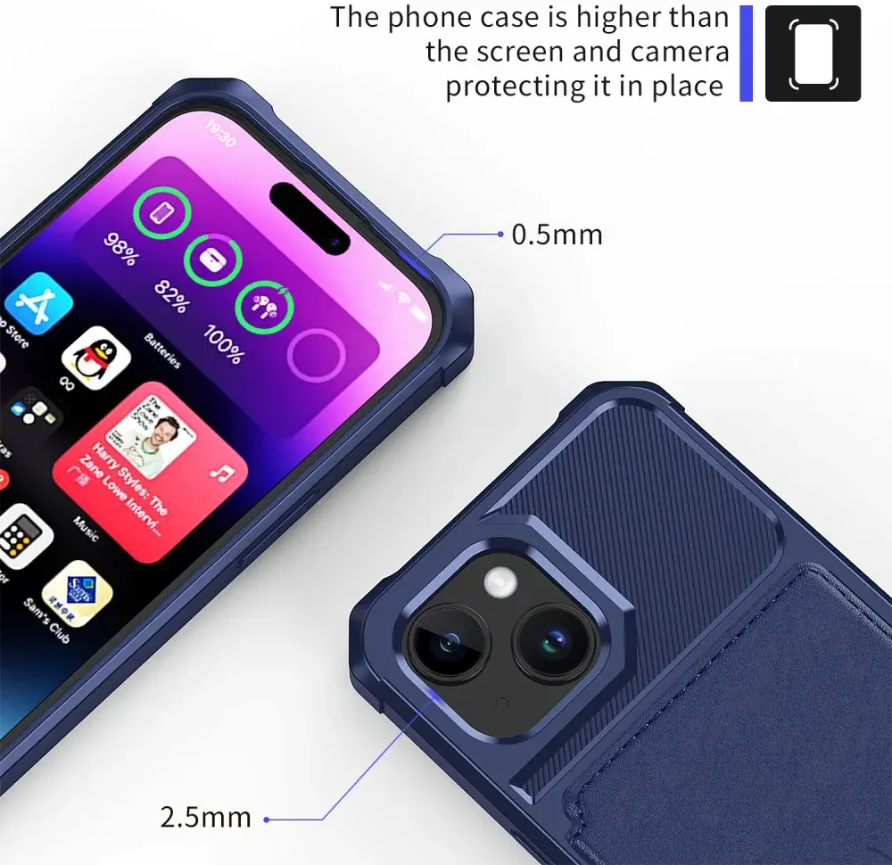 Apple iPhone 15 3 in 1 Back Cover Portemonnee Hoesje Donkerblauw afbeelding 9