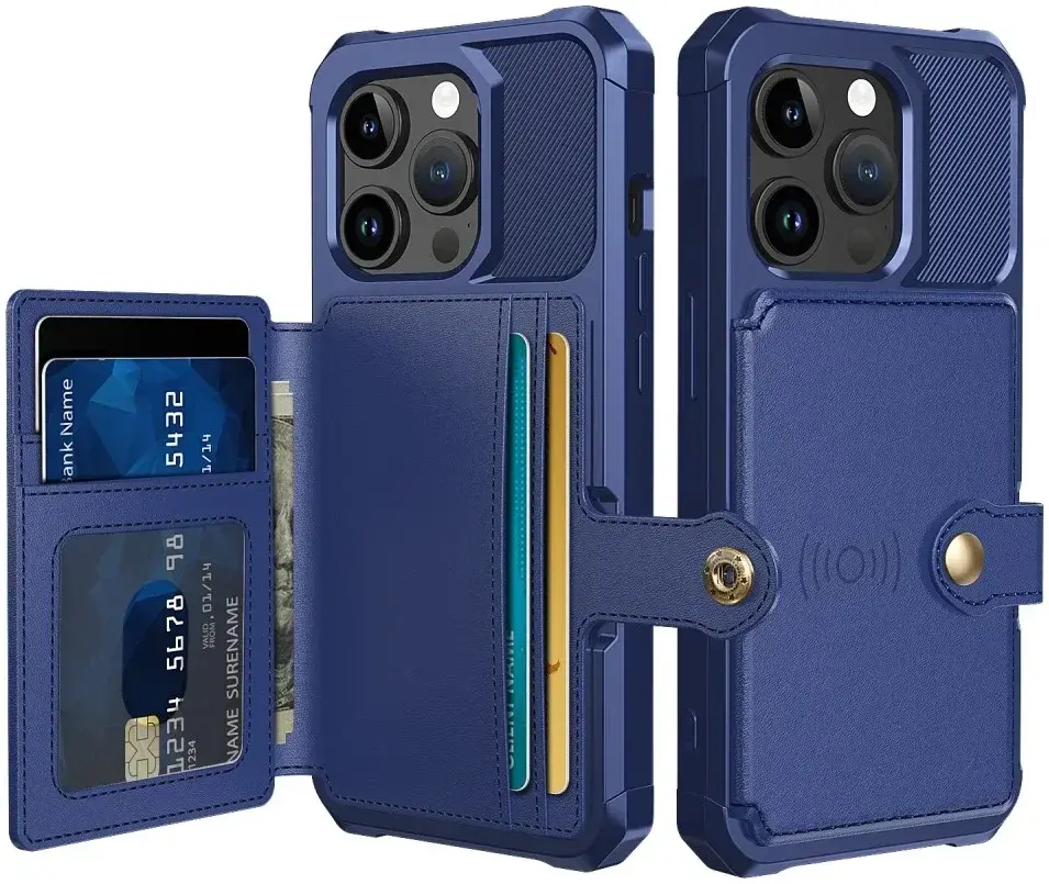 Apple iPhone 15 Pro 3 in 1 Back Cover Portemonnee Hoesje Donkerblauw afbeelding 1