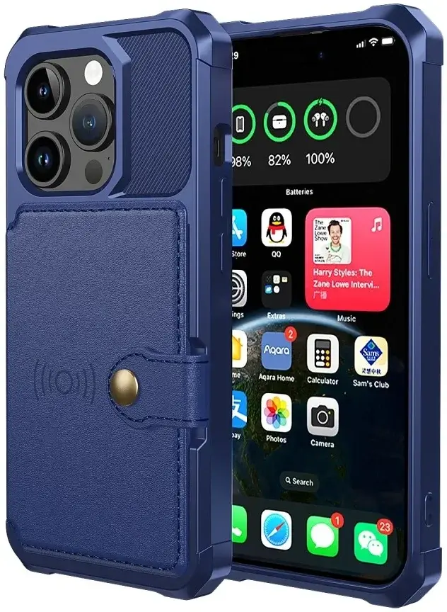 Apple iPhone 15 Pro 3 in 1 Back Cover Portemonnee Hoesje Donkerblauw afbeelding 2