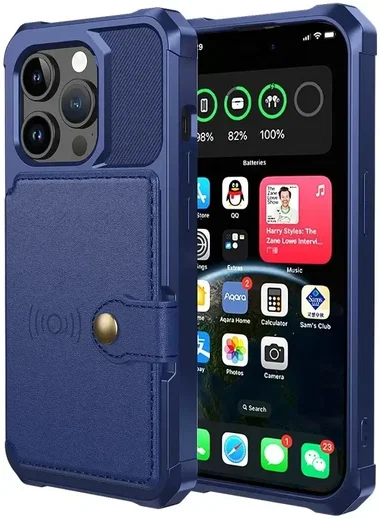 Apple iPhone 15 Pro 3 in 1 Back Cover Portemonnee Hoesje Donkerblauw afbeelding 2