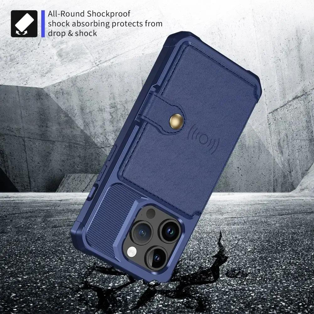Apple iPhone 15 Pro 3 in 1 Back Cover Portemonnee Hoesje Donkerblauw afbeelding 6