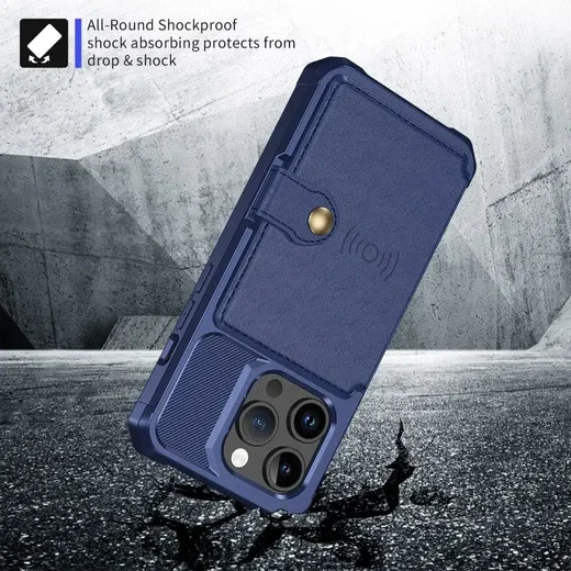 Apple iPhone 15 Pro 3 in 1 Back Cover Portemonnee Hoesje Donkerblauw afbeelding 6