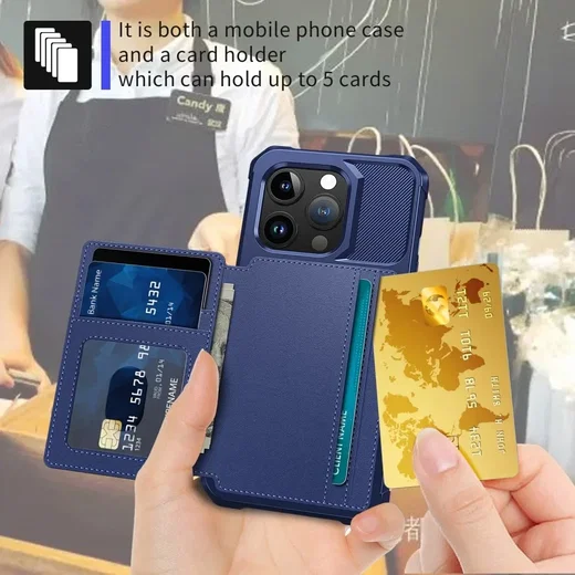 Apple iPhone 15 Pro 3 in 1 Back Cover Portemonnee Hoesje Donkerblauw afbeelding 8