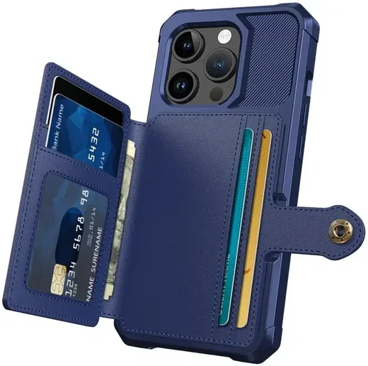 Apple iPhone 15 Pro 3 in 1 Back Cover Portemonnee Hoesje Donkerblauw afbeelding 10