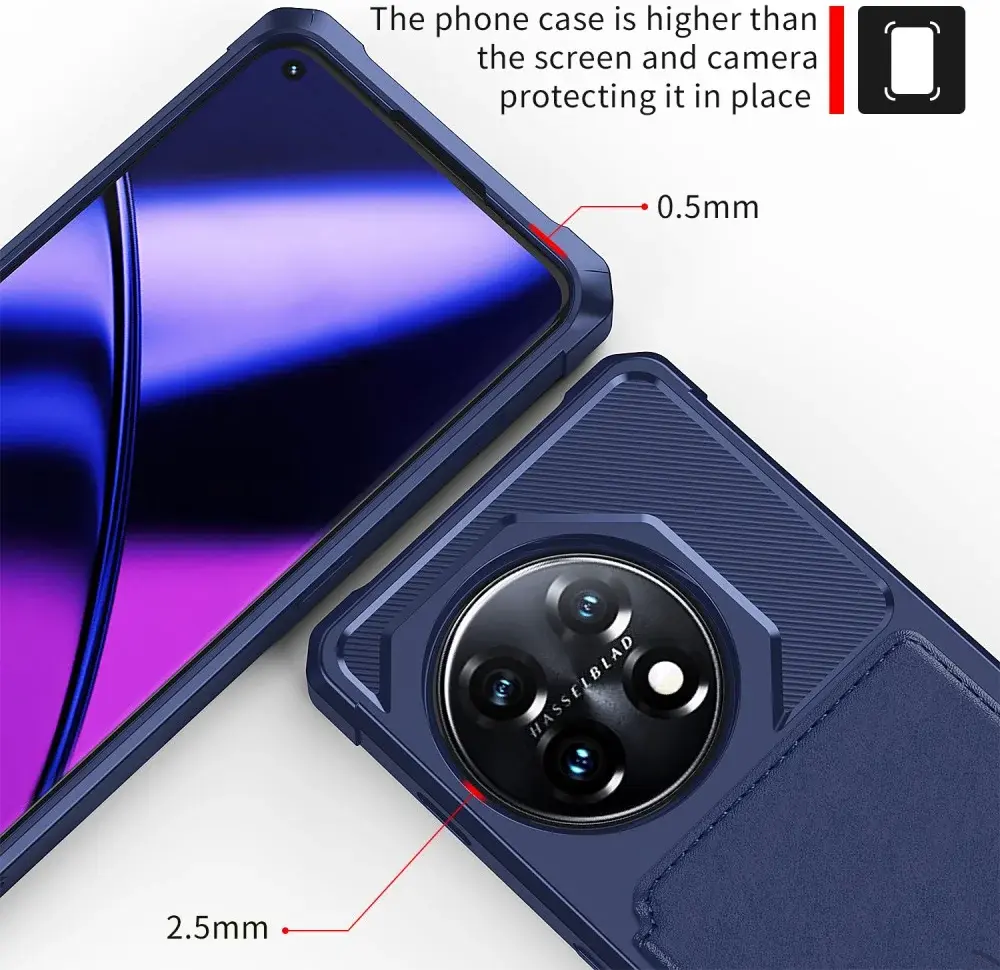 OnePlus 11 3 in 1 Back Cover Portemonnee Hoesje Donkerblauw afbeelding 9