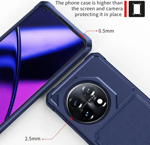 OnePlus 11 3 in 1 Back Cover Portemonnee Hoesje Donkerblauw afbeelding 9