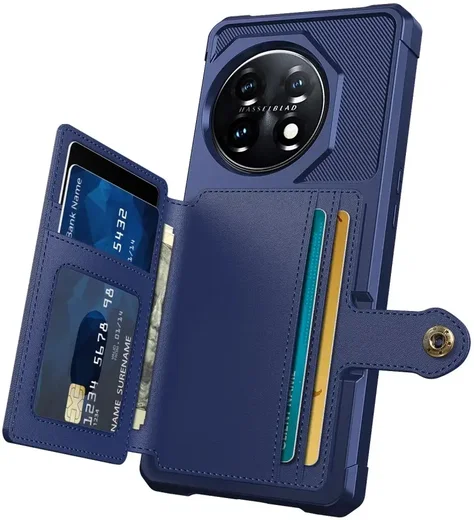 OnePlus 11 3 in 1 Back Cover Portemonnee Hoesje Donkerblauw afbeelding 3
