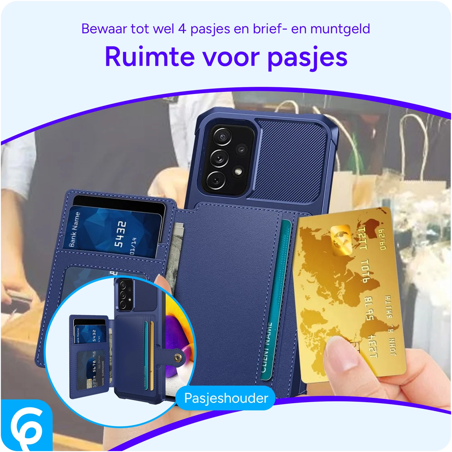 Samsung Galaxy A52 / A52S 3 in 1 Back Cover Portemonnee Hoesje Navy afbeelding 2