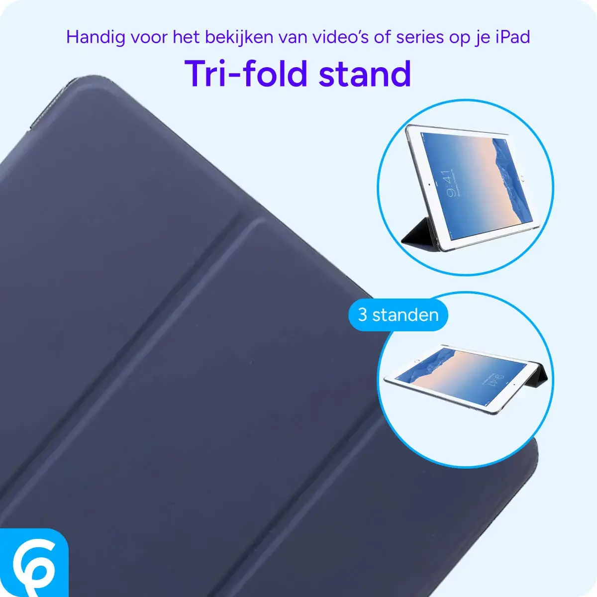 Apple iPad 9.7 2017 / 2018 / Air (2) Hoes Tri-Fold Book Case Blauw afbeelding 5