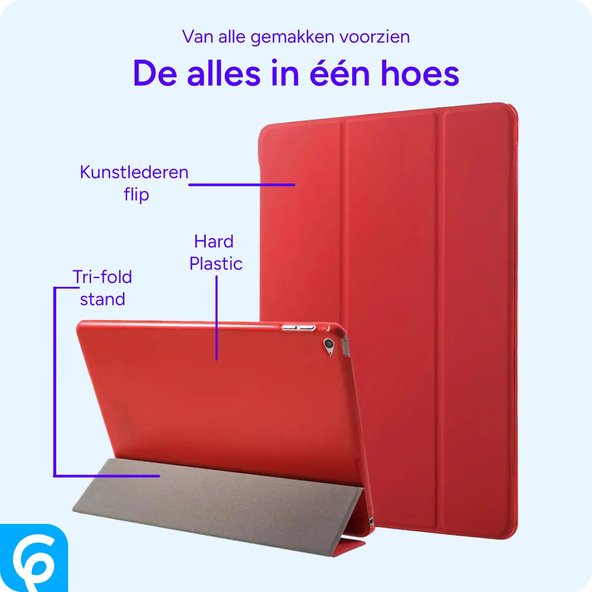 Apple iPad 9.7 2017 / 2018 / Air (2) Hoes Tri-Fold Book Case Rood afbeelding 2