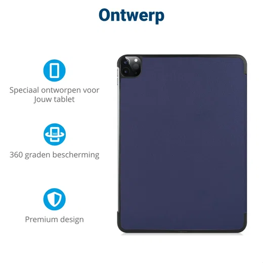 iPad Pro 12.9 Hoes Tri-Fold Book Case met Standaard Blauw afbeelding 3