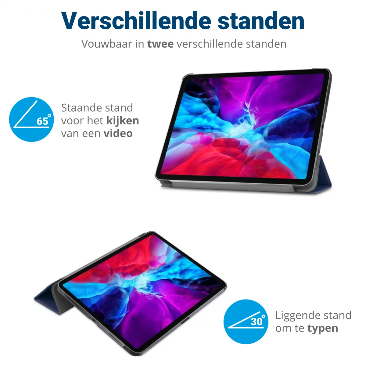 iPad Pro 12.9 Hoes Tri-Fold Book Case met Standaard Blauw afbeelding 6