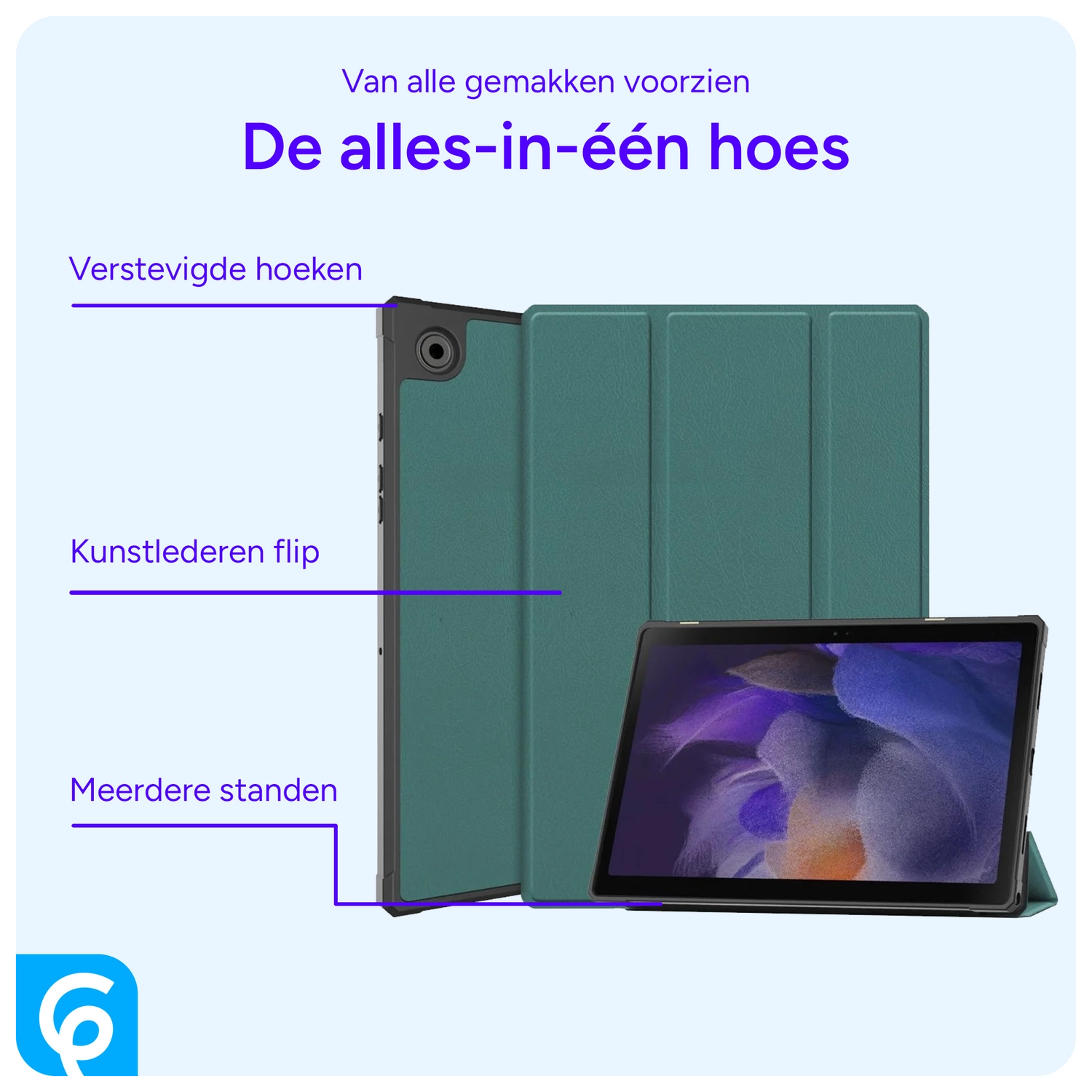 Samsung Galaxy Tab A8 Hoes Tri-Fold Book Case Groen afbeelding 5