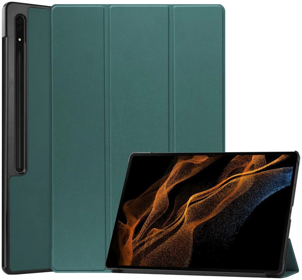 Samsung Galaxy Tab S11 Ultra / S10 Ultra Hoes Tri-Fold Book Case Standaard Groen afbeelding 1