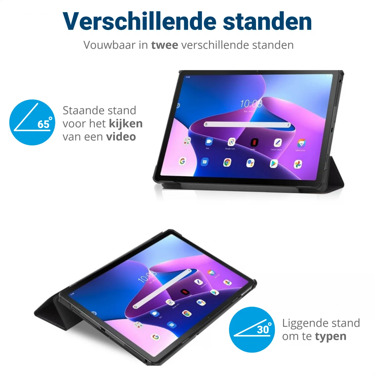 Lenovo Tab M10 Plus / FHD Plus Hoes Tri-Fold Book Case Standaard Zwart afbeelding 6