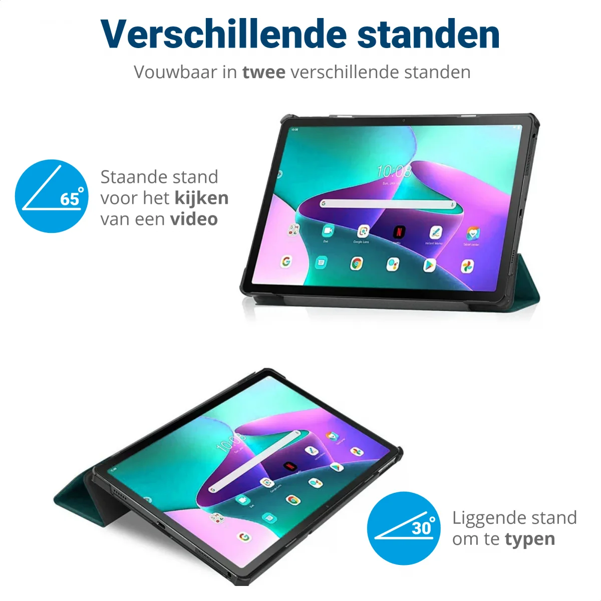 Lenovo Tab M10 Plus Gen 3 Hoes Tri-Fold Book Case Groen afbeelding 6