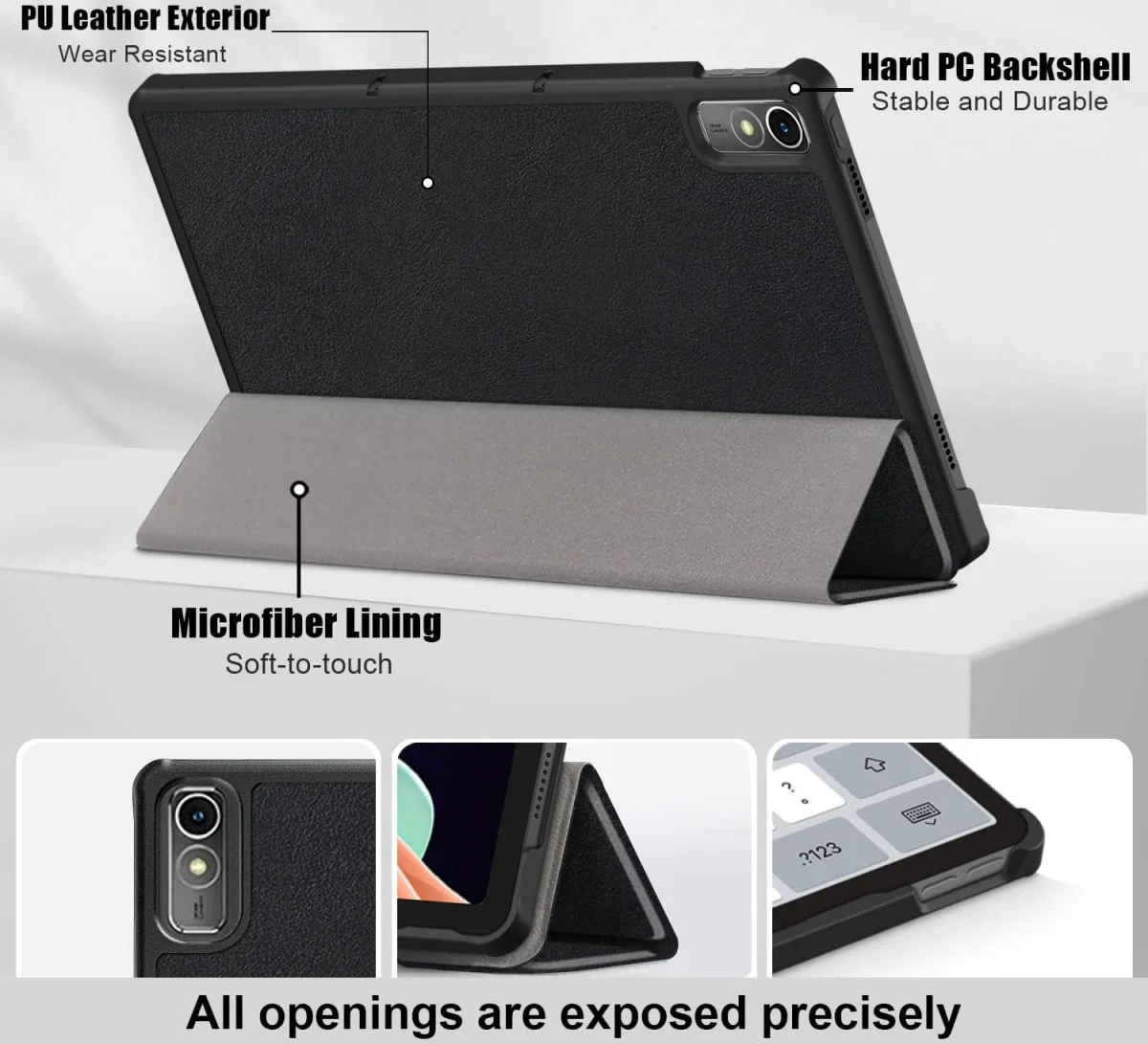 Lenovo Tab P11 Gen 2 Hoes Tri-Fold Book Case met Standaard Zwart afbeelding 3