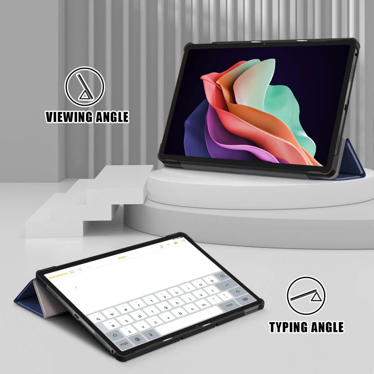 Lenovo Tab P11 Gen 2 Hoes Tri-Fold Book Case met Standaard Blauw afbeelding 5