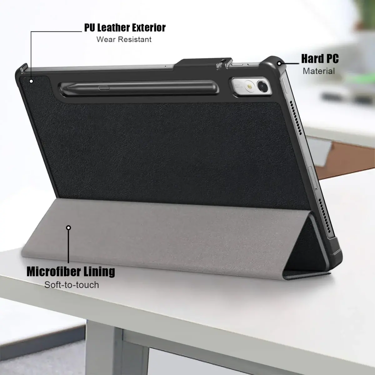 Lenovo Tab P11 Pro Gen 2 Hoes Tri-Fold Book Case met Standaard Zwart afbeelding 2
