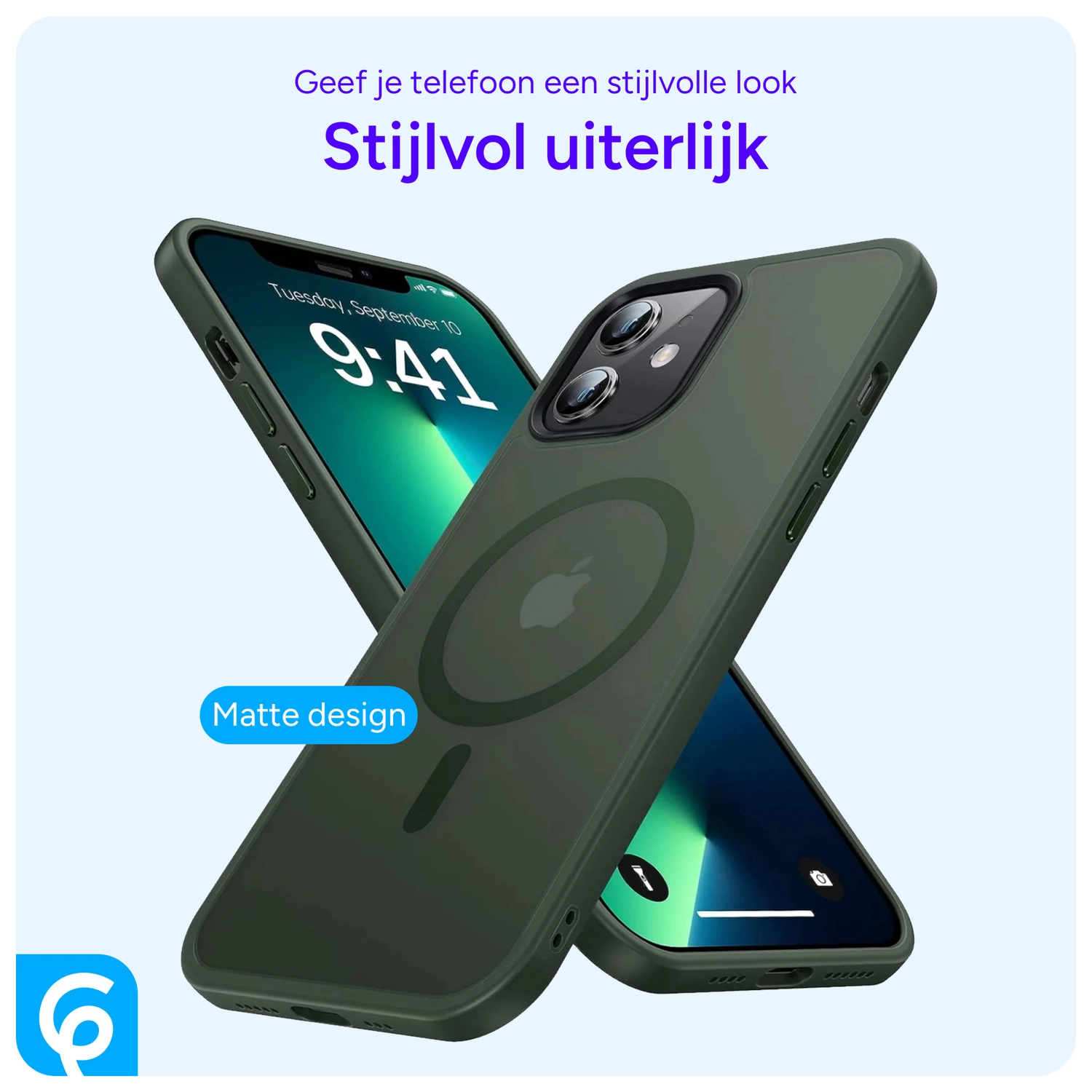 Apple iPhone 12 / 12 Pro Hoesje met MagSafe Matte Back Cover Donkergroen afbeelding 2