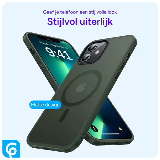 Apple iPhone 12 / 12 Pro Hoesje met MagSafe Matte Back Cover Donkergroen afbeelding 2