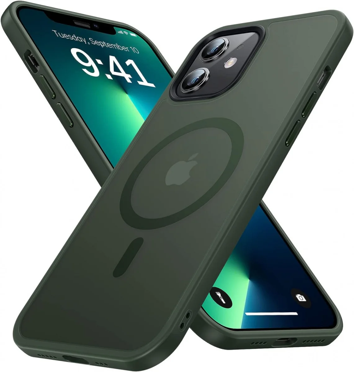 Apple iPhone 12 / 12 Pro Hoesje met MagSafe Matte Back Cover Donkergroen afbeelding 1