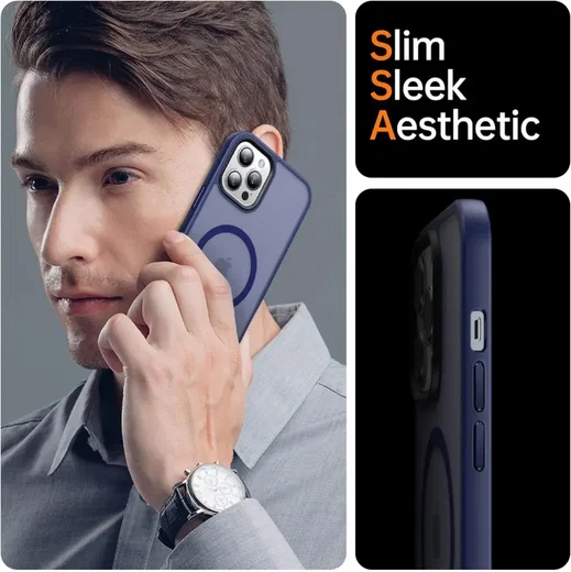 Apple iPhone 12 Pro Max Hoesje MagSafe Back Cover Matte Donkerblauw afbeelding 5