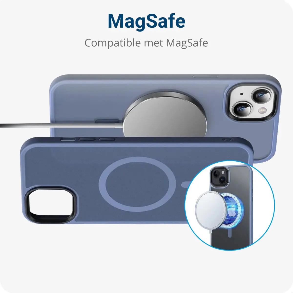 Apple iPhone 13 Hoesje met MagSafe Back Cover Matte Blauw afbeelding 2