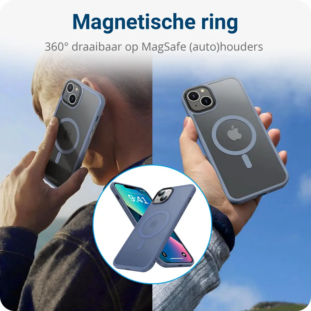 Apple iPhone 13 Hoesje met MagSafe Back Cover Matte Blauw afbeelding 4