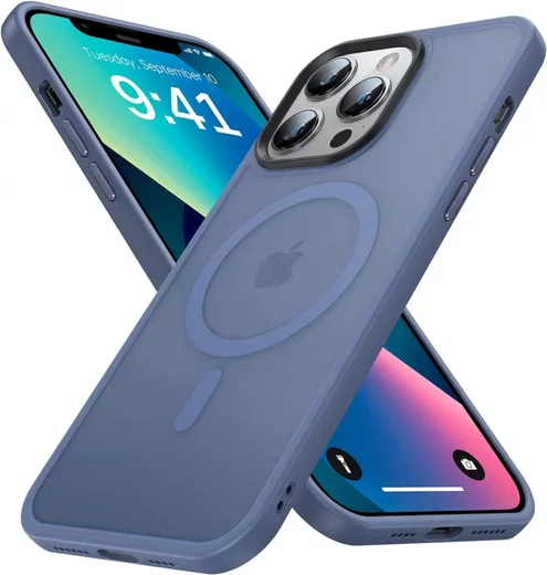Apple iPhone 13 Pro Hoesje met MagSafe Matte Back Cover Blue afbeelding 1