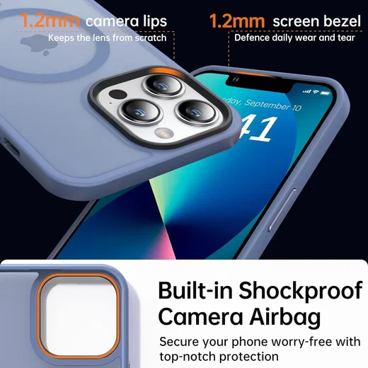 Apple iPhone 13 Pro Hoesje met MagSafe Matte Back Cover Blue afbeelding 7