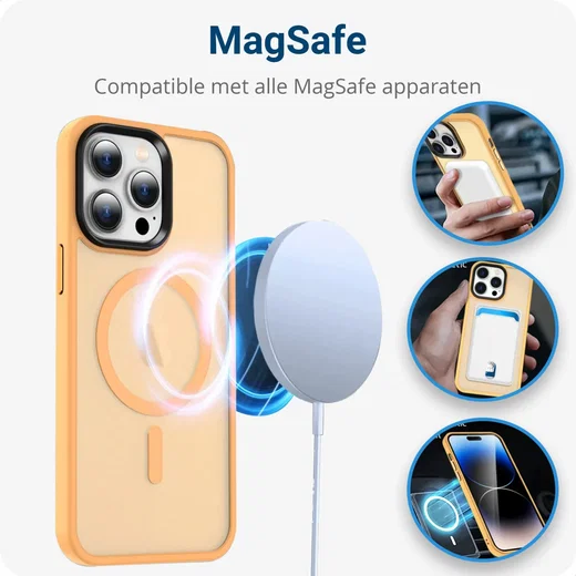 Apple iPhone 14 Pro Hoesje met MagSafe Back Cover Matte Oranje afbeelding 7
