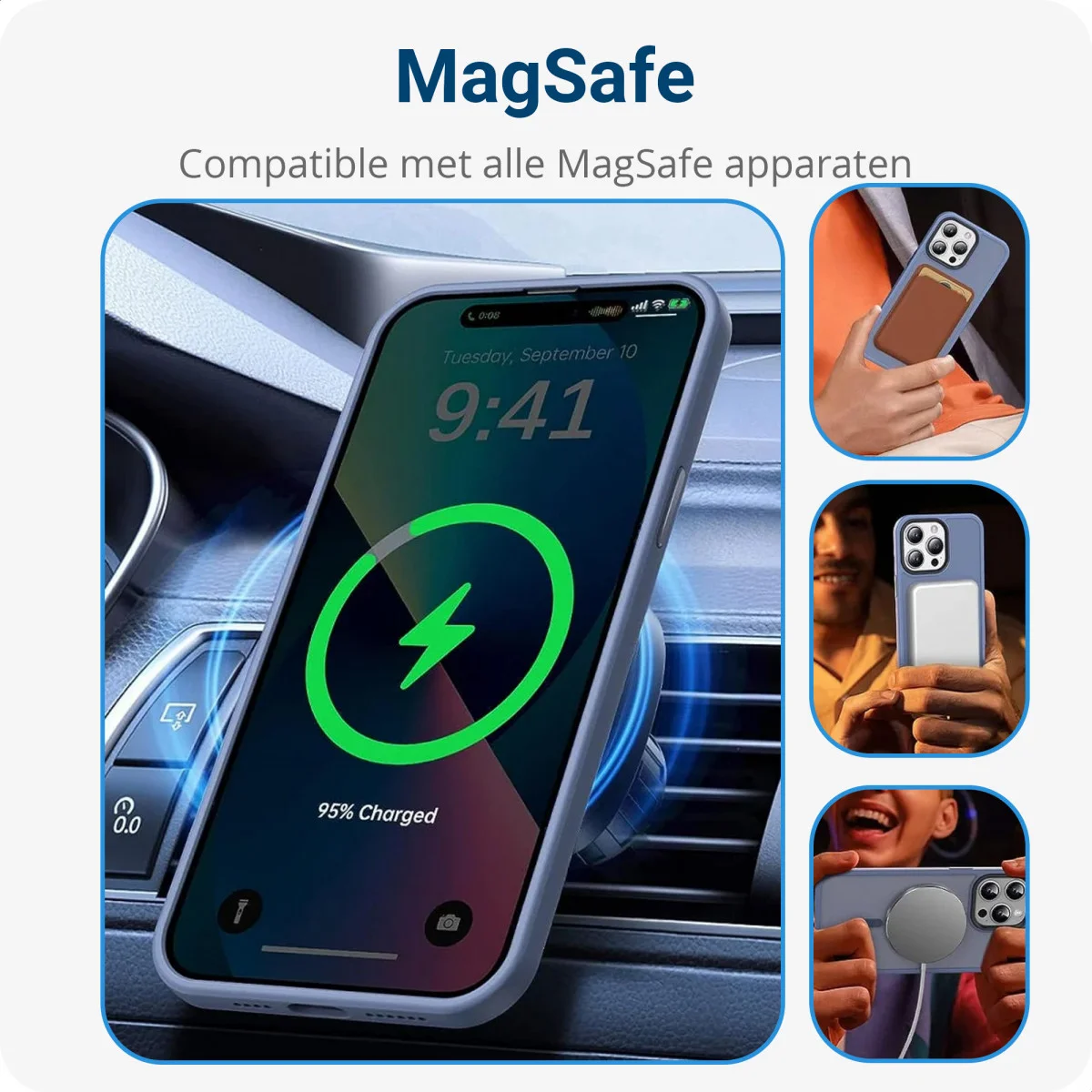 Apple iPhone 14 Pro Hoesje met MagSafe Back Cover Matte Blauw afbeelding 5