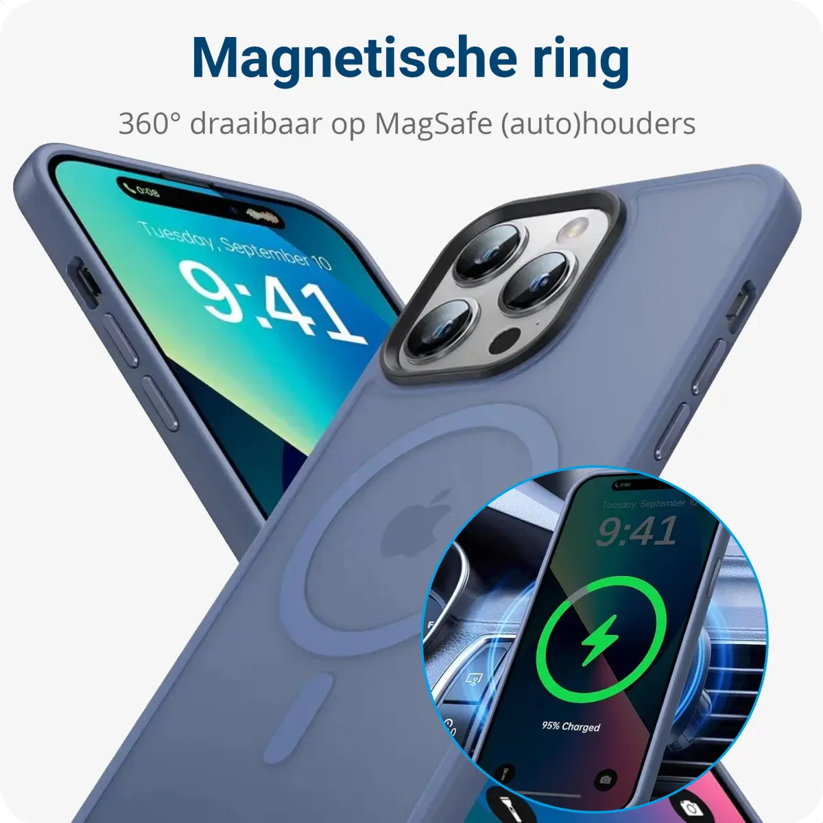 Apple iPhone 14 Pro Max Hoesje met MagSafe Back Cover Matte Blue afbeelding 5