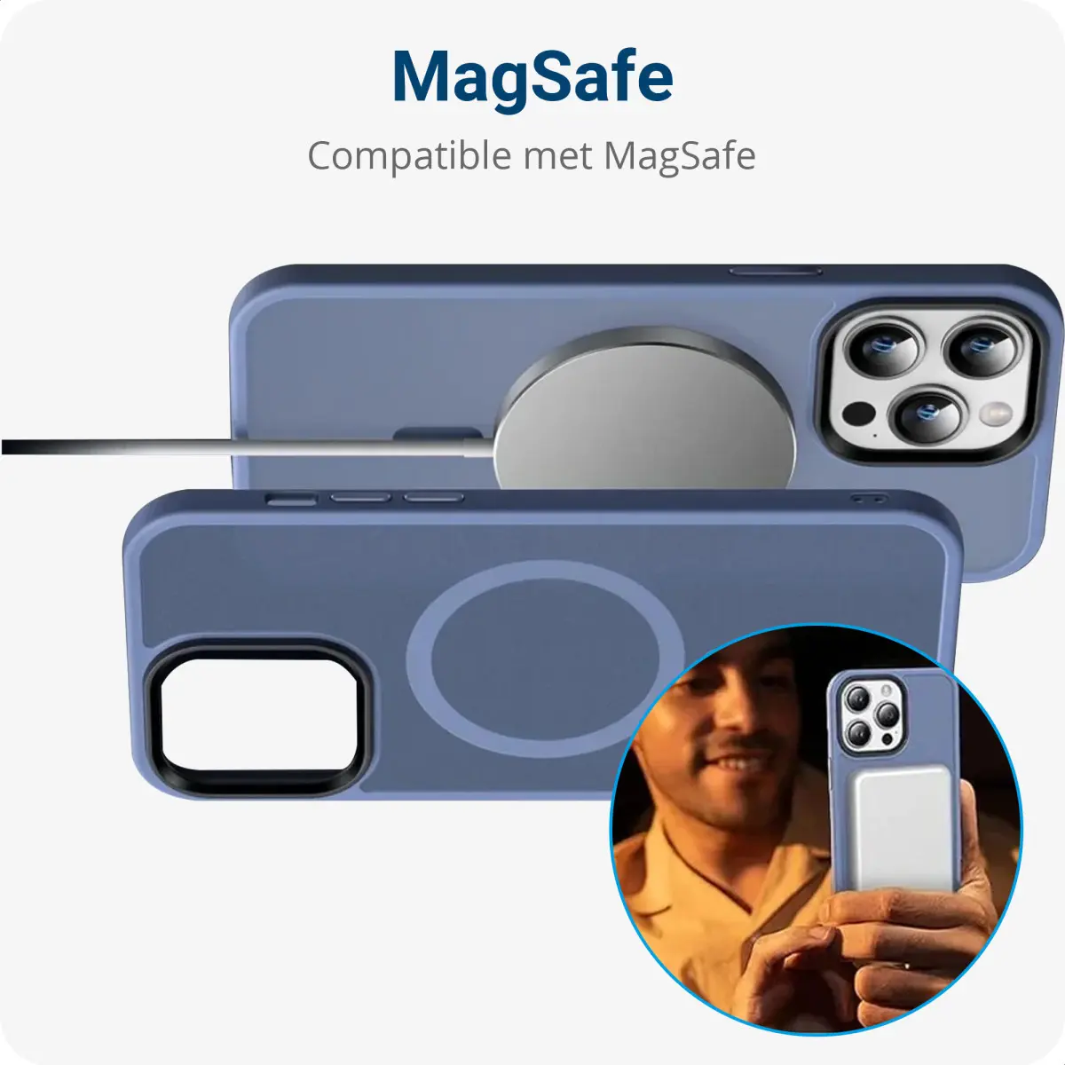 Apple iPhone 14 Pro Max Hoesje met MagSafe Back Cover Matte Blue afbeelding 7