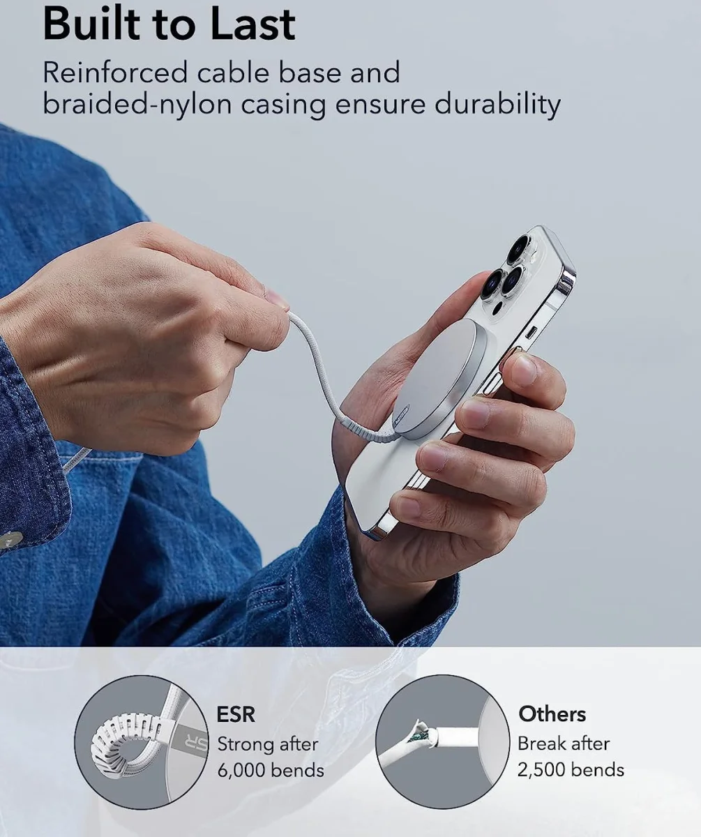 ESR HaloLock Mini MagSafe 15W Draadloze Oplader 1.5M Kabel Zilver afbeelding 7