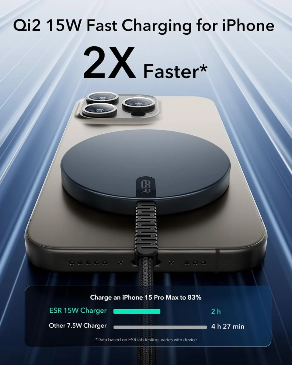 ESR HaloLock Mini MagSafe / Qi2 15W Draadloze Oplader 1.5M Kabel Two Pack Zwart afbeelding 3