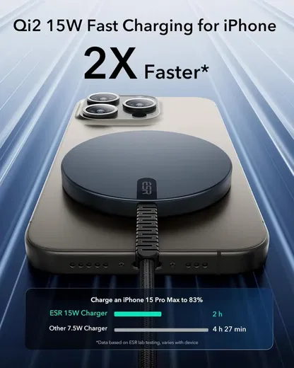 ESR HaloLock Mini MagSafe / Qi2 15W Draadloze Oplader 1.5M Kabel Two Pack Zwart afbeelding 3