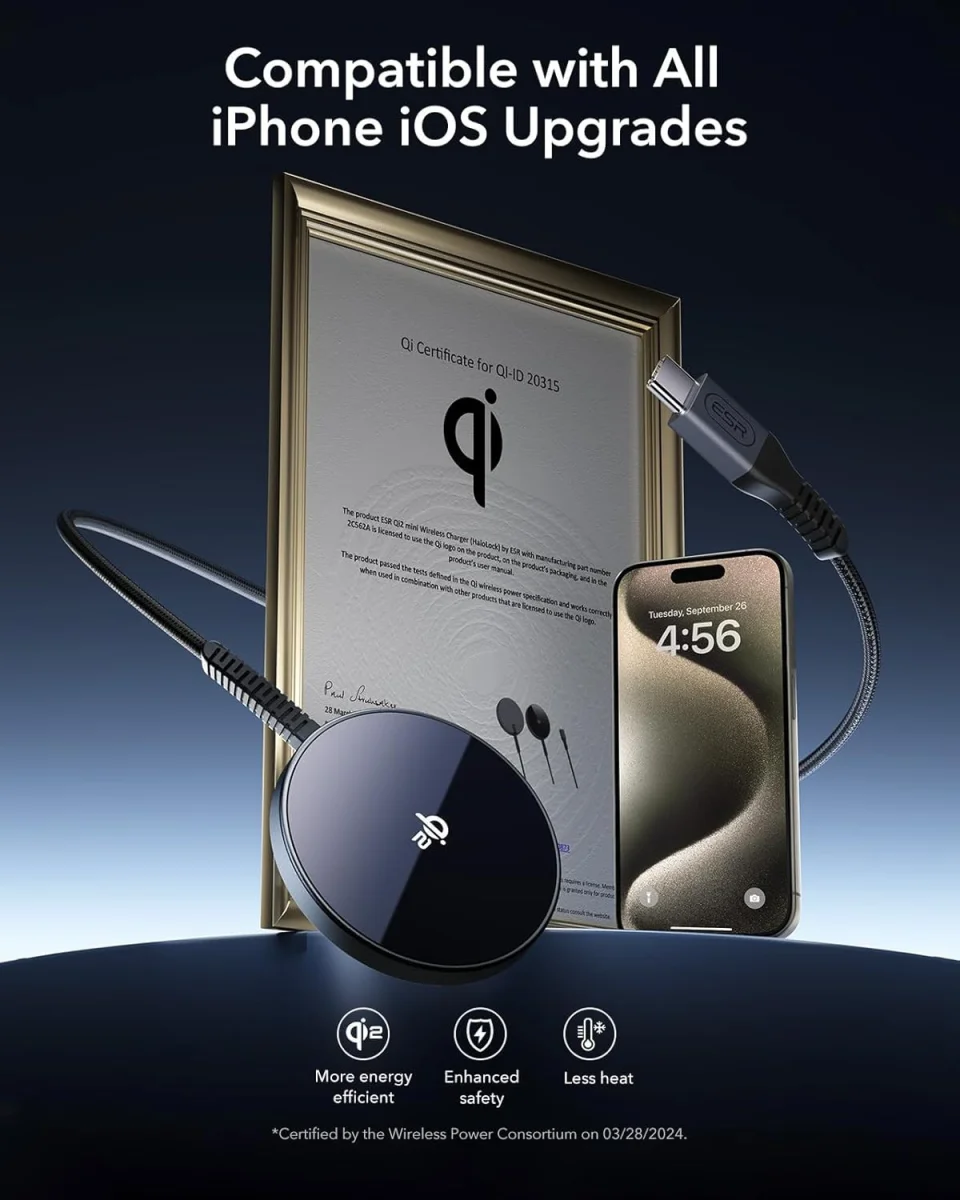 ESR HaloLock Mini MagSafe / Qi2 15W Draadloze Oplader 1.5M Kabel Two Pack Zwart afbeelding 4