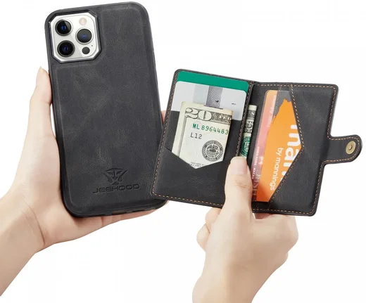 CaseMe JH-01 iPhone 12/12Pro Hoesje met Magnetische Kaarthouder Zwart afbeelding 2
