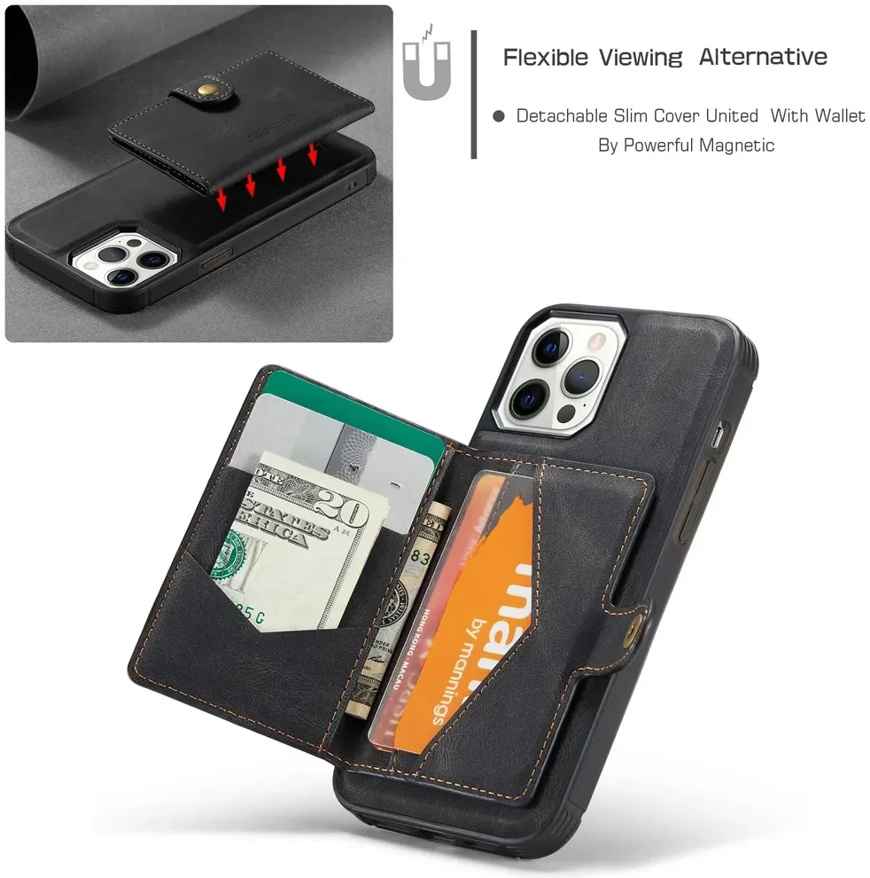 CaseMe JH-01 iPhone 12/12Pro Hoesje met Magnetische Kaarthouder Zwart afbeelding 4